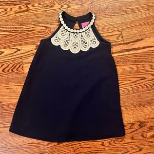 Lily Pulitzer Navy Dress Gold Embroidered Like New Size 4 4T $118 retail